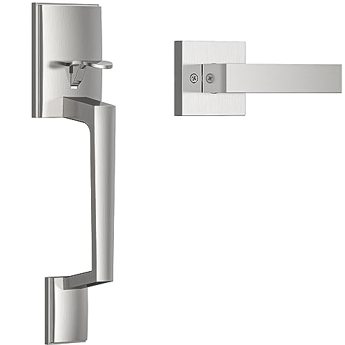 Image of Brightify Front Door Handle, Modern Exterior Door Handle with Passage Door Lever, Front Entry Door Handle No Lock, Reversible for Left & Right Handed Door, Lower Half Grip - Satin Nickel Finish