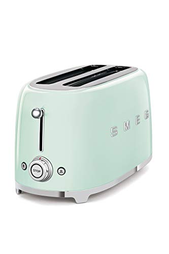 Smeg, Grille-pain 4 Tranches TSF02PGEU, 2 Fentes 36 mm, 6 Niveaux de Brunissage, Fonction Chauffage, Décongélation et Bagel, Éjection Automatique du Pain, Ramasse Miettes, 1500 W, Vert Pastel