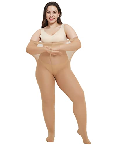 HeyUU Plus Size Tights for Women Semi Opaque Queen Size Nylon Pantyhose 1X 2X 3X 4X4