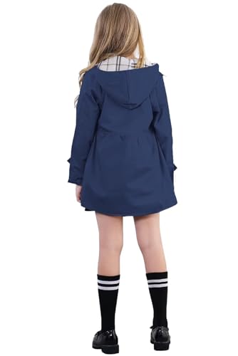 Betusline Girl's Trench Coat, Single Breasted Windbreaker Jacket Hoodie Dress Coat Outerwear for Girl,1# Navy Blue,7-8 Years = Tag 1404