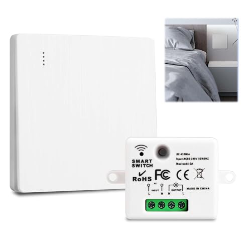 Amztour Interruttore Wireless 433MHz con Telecomando, Ricevitore Miniature 220V per Illuminazione, Smart Switch e Luce Wireless - Kit di Interruttore Senza Fili con Installazione Semplice