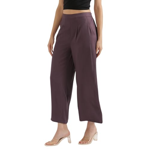 Image of SAADAA Palazzo Pants for Women Half-Elasticated Waistband | Palazzo for Women in Soft Viscose Fabric | Regular Fit with Mid Rise Waist & Deep Pockets | Versatile for Formal & Casual Wear