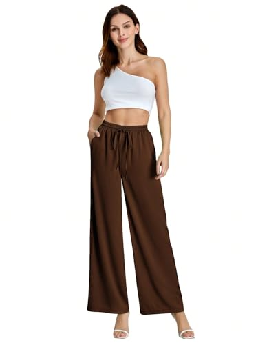 SweatyRocks Women's Wide Leg Satin Pants Casual Elastic Waist Loose Trousers with Pocket3