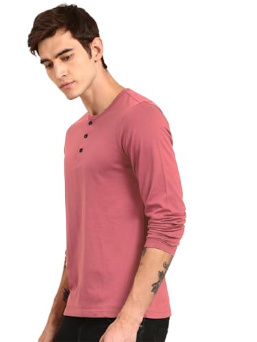 Image of LAZYCHUNKS Regular Fit Solid Super Combed Cotton Rich Henley Neck Full Sleeve Men's T-Shirt