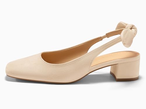 Image of Coutgo Womens Chunky Low Heels Bow Slingback Pumps Closed Square Toe Wedding Party Dress Shoes