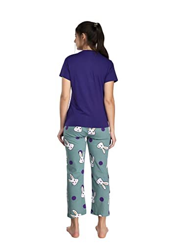 Image of Evolove Women's Cotton Round Neck Short SleevesNight Suit Set /Top Pyjama Set Super Soft Comfortable (Nightsuit-Round-HS-4)