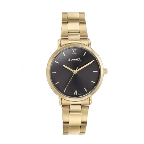 Sonata Quartz Analog Black Dial Golden Stainless Steel Strap Watch for Women (B0DCNBS96G) Amazon Price History, Amazon Price Tracker