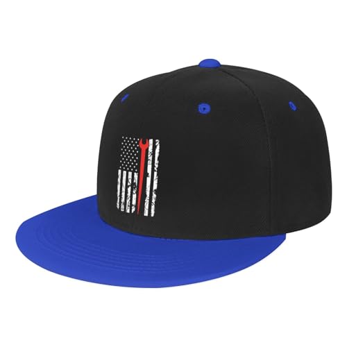 AXXOR Ironworker American Flag Baseball Cap Unisex Kids Adjustable Fashion Hip Hop Flat Bill Hat Blue