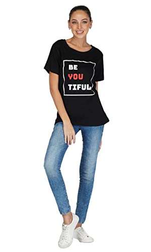 Image of ANGAR Womens Printed Cotton T - Shirt Casual Short Sleeves Tees