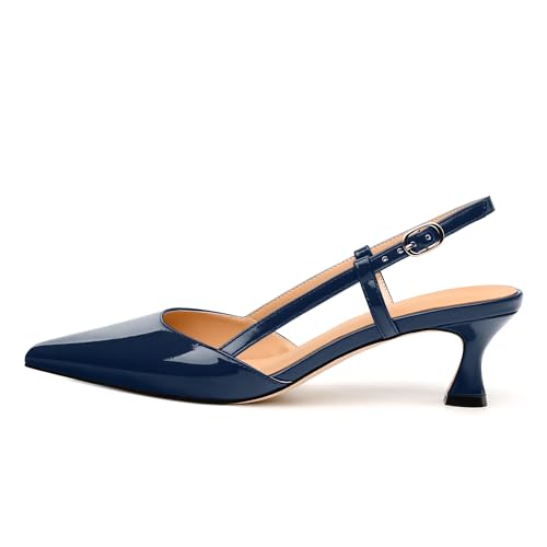 Womens Slingback Pumps, Pointed Toe Low Kitten Heel Shoes for Women, Comfort Leather Insole Daily Pumps for Women 2"2