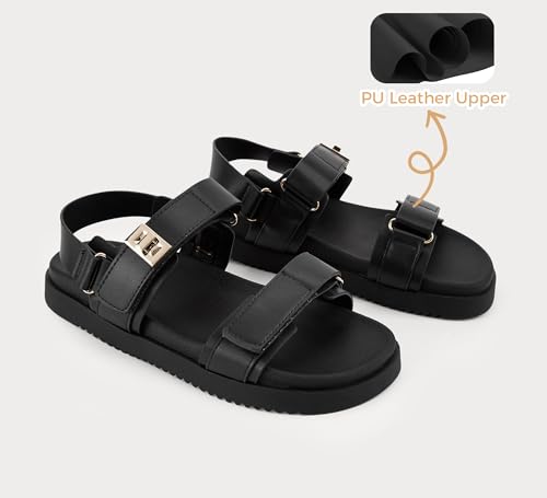 LUCKY STEP Women's Flat Sandals Casual Open Toe Beach Sandals Adjustable Double Strap Summer Sandals3