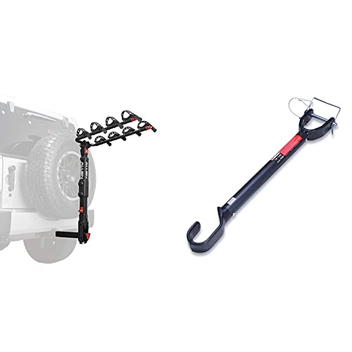Image of Allen Sports Premier Locking Quick Release 4-Bike Carrier for 2 Inch Hitch on Vehicles with Spare Tire, Model 400QR, Black & Tension Bar Bicycle Cross-Bar Adaptor, Black, One Size