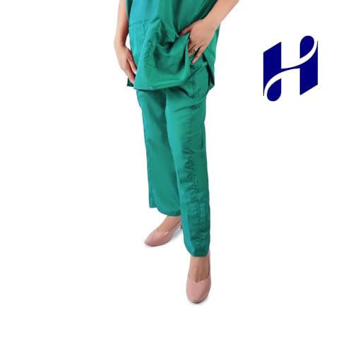 Image of Comfort Scrub Suit for Women - 5-Pocket Set with V Neck Top & Bottom, Half Sleeves, Breathable Fabric - Durable Uniform for Doctors, Nurses, and Dentists in Navy Blue (L, GREEN)