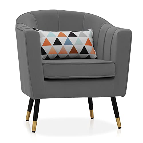 Monibloom Accent Reading Chair Living Room Armchair Single Sofa With Gold Metal Legs, Dining Room Bedroom Arm Chair For Adult, Wide Armrest Durable Upholstered Comfy Barrel Chair Club Chair, Grey #TOP21
