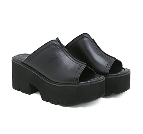 TNXZ Womens Platform Sandals Peep Toe Slip On Chunky Heeled Buckle Goth Punk Summer Beach Slide Platform Wedge Sandals2