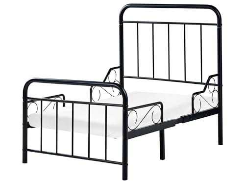 Beliani Cama Infantil Extensible de Hierro Metal 90 x130/160/200 cm con somier de láminas Negro Anais