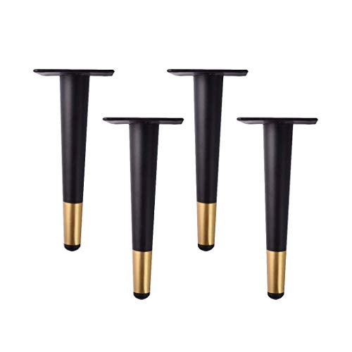 LIRRAS 4 Pieds de Support de Meubles, Pieds de Meubles Coniques Droits en métal, Pieds de canapé, Pieds de Meuble, Pieds de Table, Pieds de Rechange pour Meubles, Or Noir (20 cm)
