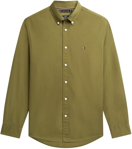 Tommy Hilfiger Herren Hemd Flex Poplin Solid Regular Fit, Grün (Dark Artichoke), XS – Ansicht 6