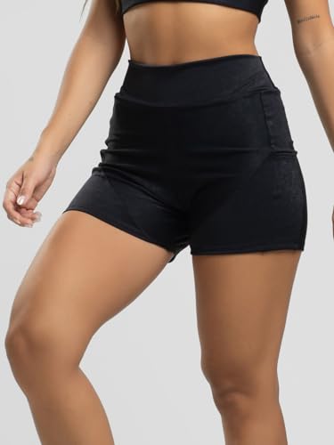 Short Curto Feminino Com Bolso Suplex Moda Fitness (BR, Alfa, GG, Regular, Regular, Preto)