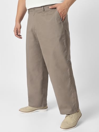 Image of Urbano Plus Men's Loose Mid Rise Baggy Fit Solid Chino Trousers Non-Stretchable