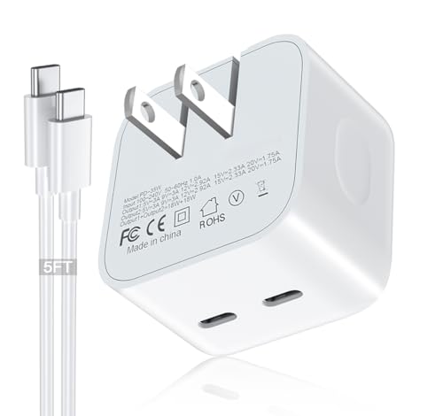 35W Dual USB-C Port - Compact Power Adapter Foldable USB Type C Plug Fast Wall Charger with 2Pcs 5FT C to L, C to C Charging Cord for iPhone 14 13 12 11 Pro Max Plus Mini, iPad, MacBook Air