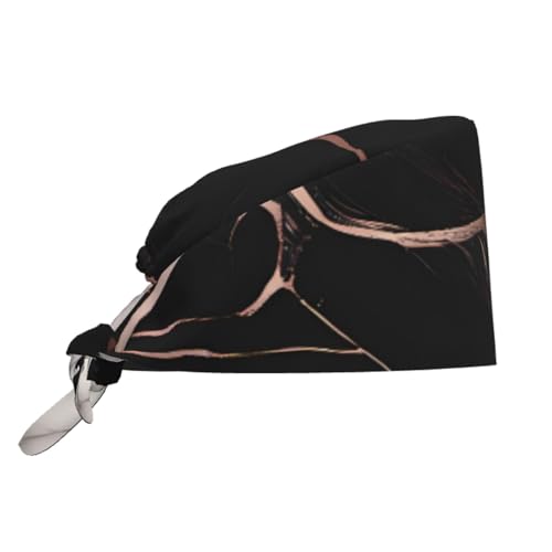 YYHHAOFA Breathable Work Hat Black Rose Gold Marble Printed for Chef, Nursing, Spa, Facial Care, Fitness