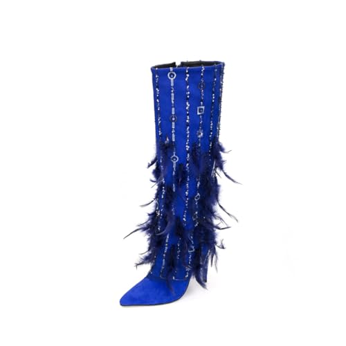 Botas de Rodilla de Ancha Pantorrilla para Mujeres - Botas de Media Pantorrilla con tacón de Aguja para Fiestas de Disfraces de Bruja, Vampiro o gótico,Azul,38 EU