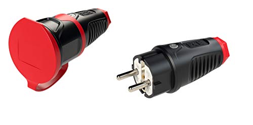 Preisvergleich Produktbild PCE Schuko Gummistecker Stecker und Kupplung Set schwarz 230V IP54 Taurus 2