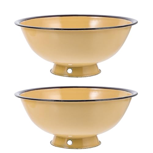 Unomor 2pcs Enamel Bowl with Straws Containers for Food Glass Nesting Bowls Enamelware Stainless Steel Plates and Bowls Flatware Thicken Metal Bowl