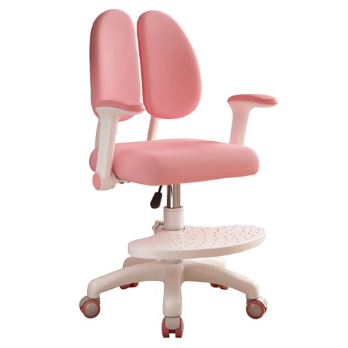Yulewiix - Silla de oficina para niños, silla de estudio infantil mejorada con ruedas de 360 grados, ordenador ajustado en profundidad, linda casa, rosa