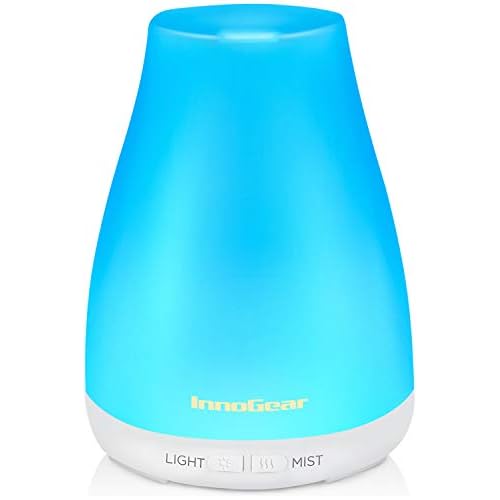 InnoGear Essential Oil Diffuser, Premium 5-in-1 Diffusers for Home Scent Aromatherapy Diffuser Air Desk Humidifier for Bedroom Large Room Office 7 Color LED 2 Mist Mode Waterless Auto Off, Basic White