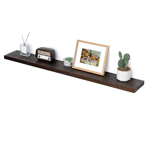 Image of Marsmiles Wood Floating Shelves | 48 Inch Dark Wood Wall Shelves Set of 1 | 48 inch W x 6.7 inch D Rustic Wooden Shelves for Bathroom Kitchen Living Room Bedroom