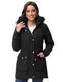 ROYAL MATRIX Women's Parka Coat Winter Warm Parka Jacket Fleece Lined Parka Coat Long Winter Coat with Hood (Black, X-Large)
