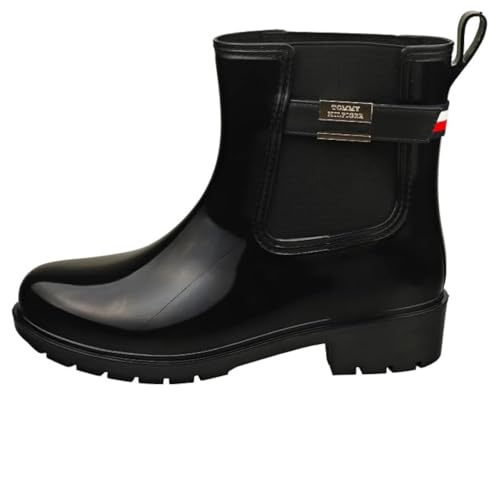 Tommy Hilfiger Botas de lluvia Mujer Flag Belt Rainboot antideslizante, Negro (Black), 37