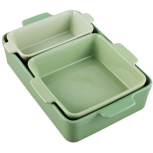 Best Choice Products Bakeware Set, Baking Dish Set, 3-Piece Nonstick, Toxin-Free, Ceramic Serving Dishes, Casserole, Bread Loaf, Square Pan, Space-Saving Nesting Design - Sage Green