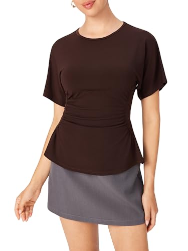 CIDER Women's Tight Waist Going Out Shirt Short Sleeve Ruched Slim Fit Casual Top for Women Trendy 2025 Y2K3