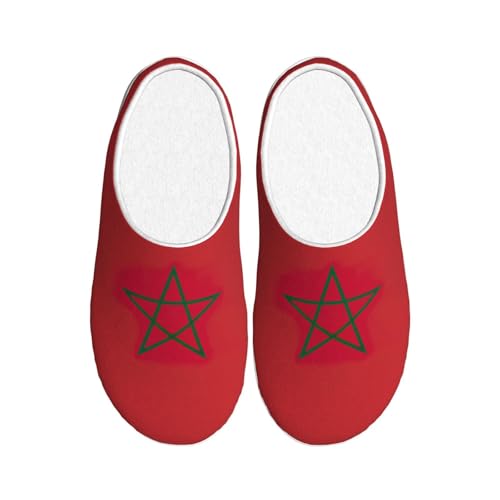 Cozy Flag of Morocco print Slippers Indoor and Outdoor Fuzzy House Shoes Anti-Skid Sole Gifts for Women Indoor Scuff