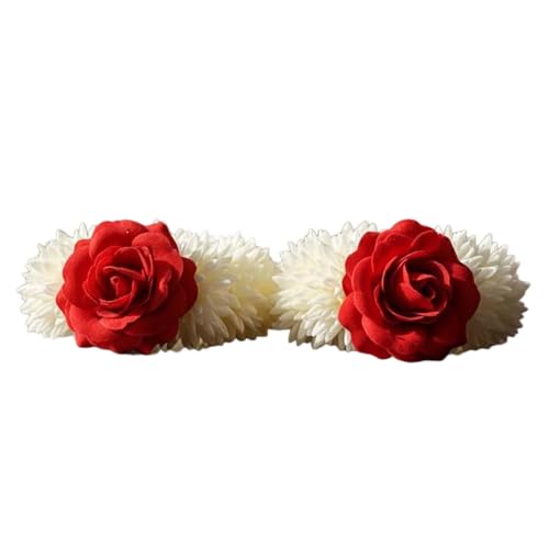 Image of Alvero Handcrafted Artificial Flower Gajra for Women & Girls, Festive Wedding Red Rose & White Jasmine Hair Gajra for Bun, Handmade Scented Floral Juda - 8 x 8 x 3.5cm (Pack of 2Pc)