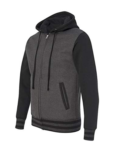 Independent Trading Co. - Heavyweight Varsity Full-Zip Hooded Sweatshirt - IND45UVZ - XL - Charcoal Heather/ Black