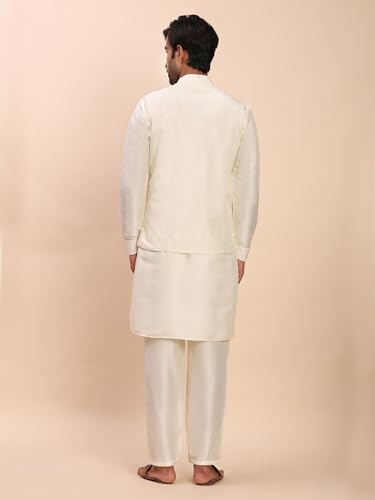 Mens Heavy Cotton Silk Sequence Kurta Trouser Set With Waistcoat (Nehru Jacket) (C-124)4