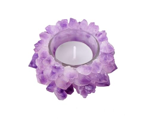Amethyst Candle Holder Natural Quartz Crystal Healing Gemstone Tealight Holder Home Decor Reiki Stone Figurine