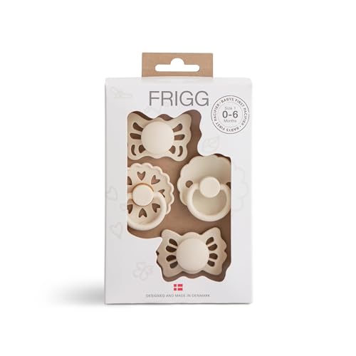 Image of FRIGG Baby's First Pacifier​ - Floral Heart 4-Pack | Made in Denmark | BPA-Free (Cream, 0-6 Months)