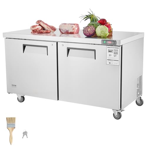 Image of VEVOR 60 inch Commercial Refrigerator Sandwich & Salad Prep Table, 16.4 Cu. Ft Stainless Steel Refrigerated Food Prep Station with 2 Doors, Frost Free Refrigerator with Lock for Restaurant, Bar, Store