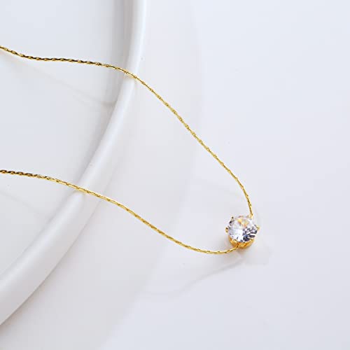 Mideeo Gold Cz Diamond Necklace For Women Dainty Cubic Zirconia Solitaire Pendant Necklace Gold Plated Cz Simulated Diamond Necklaces Delicate Minimalist Jewelry Gifts thumb #5