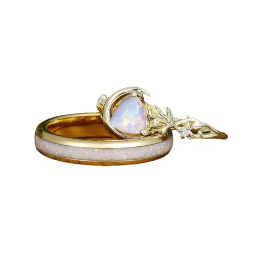 Opal Couple Ring Sets S925 10K 14K 18K Gold White Opal Matching Rings for Couples Multi-style His and Hers Wedding Ring Sets Art Deco Opal Engagement Promise Rings for Couples Opal Jewelry 2Pcs3