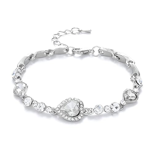 Edary eingelegten Zirkonia Armband versilbert Herz Armband Kristall Freundschaft Handkette einstellbar Schmuck Geschenke für Frauen und Mädchen(Silber) Cover