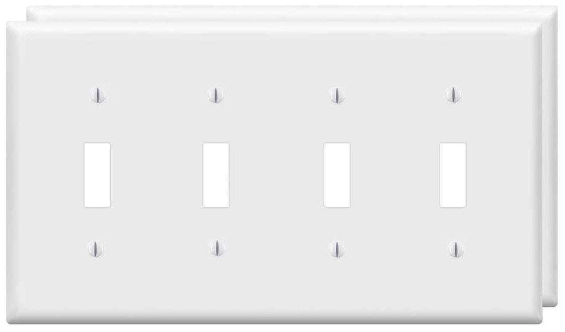 Toggle Light Switch Wall Plates 4-Gang Switch Electrical Cover Plate Unbreakable Thermoplastic Faceplate, White (2 Pack)