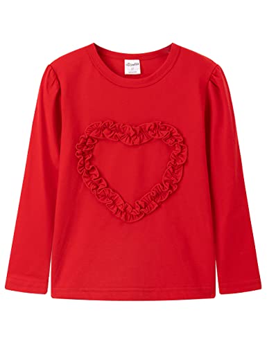 Image of Noomelfish Girls Ruffle Heart T-Shirts Cute Long Sleeve Tee Tops (4-12 Years)