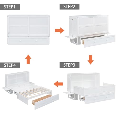 Generisch Mobiles Schrankbett 140x200 cm Mit 2 Schubladen & Regalen | Platzsparendes Klappbett Aus Kiefernholz & MDF | Staufähiges Wandbett Mit 180 kg Tragkraft – Bild 6