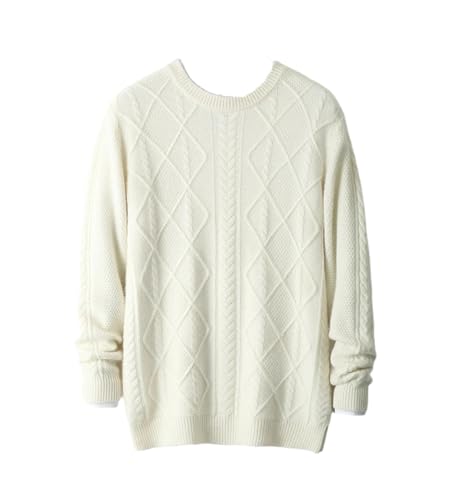 Men's Merino Wool Pullover O-Neck Cable Knit Sweater Autumn Winter Soft Warm Tops